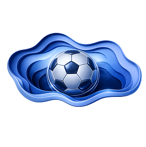 Voetbal in blauwe golven — symboliseert sportomgeving en visie